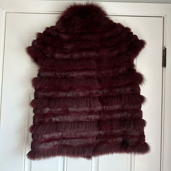 TORY BURCH BURGUNDY REAL Genuine 100% Rabbit fur Vest size xl sleeveless jacket - Picture 7 of 14